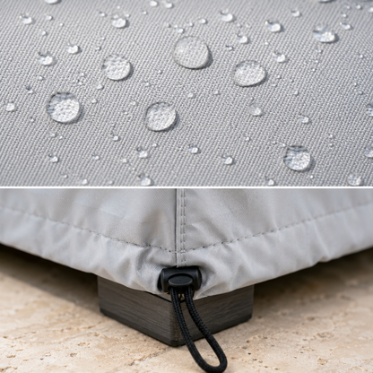 Detalhe do tecido Oxford 210D impermeável com cordão de fixação