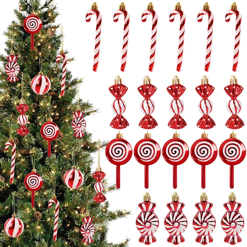 6 peças - bengala de Natal, enfeite de bola, pingente