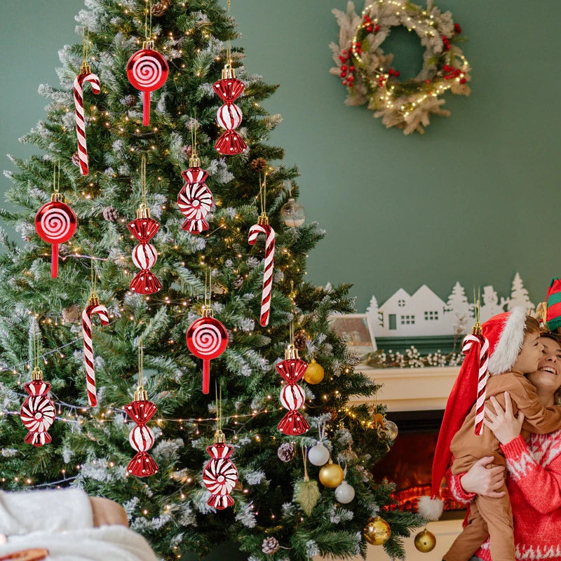 6 peças - bengala de Natal, enfeite de bola, pingente