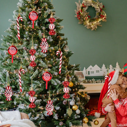6 peças - bengala de Natal, enfeite de bola, pingente