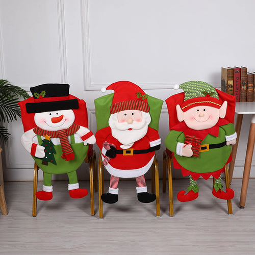 Capa para cadeira de Natal - Boneco de Neve, Elfo e Papai Noel