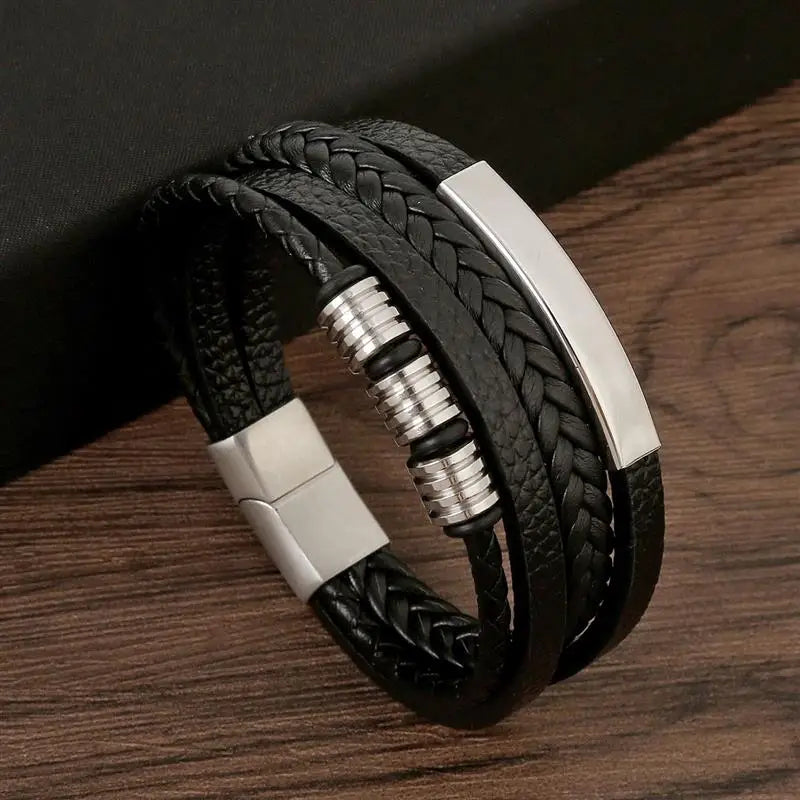 Pulseira Masculina Clássica de Couro