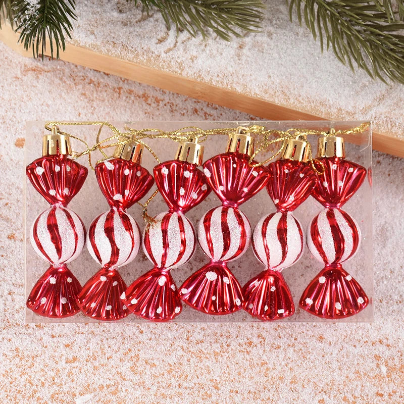6 peças - bengala de Natal, enfeite de bola, pingente